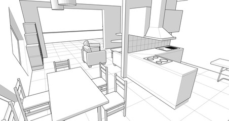 interior kitchen living room 3d illustration © Svjatoslav