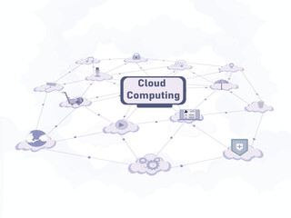 Cloud Computing Conceptual Illustration with Interconnected Electronic Devices Transfering Data 