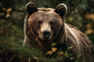 AI generated illustration of a majestic brown bear in a peaceful forest