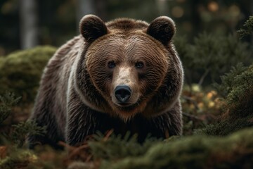 Fototapeta na wymiar AI generated illustration of a majestic brown bear in a peaceful forest