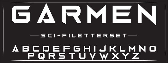 GARMEN, Sports minimal tech font letter set. Luxury vector typeface for company. Modern gaming fonts logo design