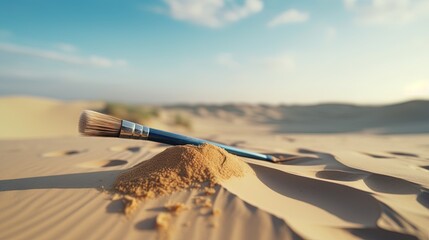  a brush is sitting on top of a mound of sand.  generative ai