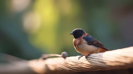  a small bird sitting on a rope in a park area.  generative ai