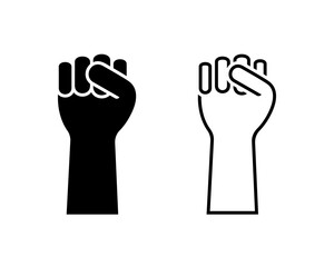 Raised hand fist line art black and white vector illustration. Power protest freedom revolution sign symbol icon silhouette pictogram