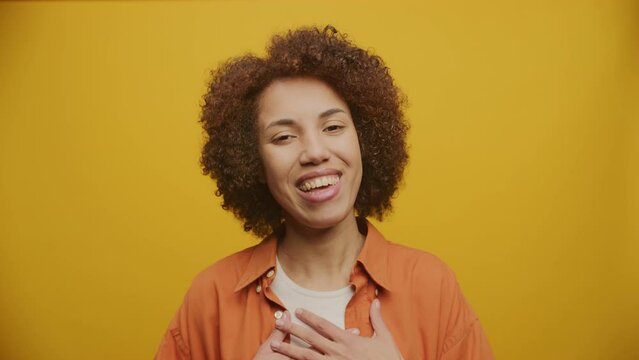 POV Woman Saying Thank You and Bye on Video Call on Yellow
