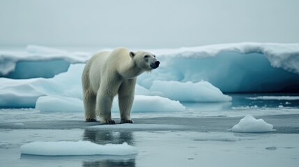 Naklejka na ściany i meble a polar bear is standing on an ice floet. generative ai