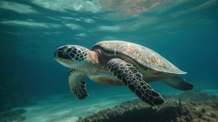  a turtle swimming in the ocean with its head above the water.  generative ai