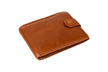 Leather wallet isolated on white background. Brown wallet.