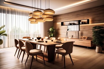 Modern House Dining Elegance with Spacious Room, Chic Furniture
