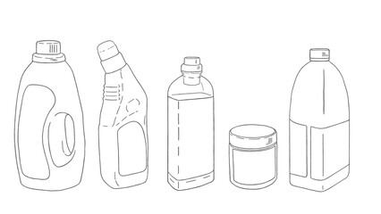 Chemical clean bottles. House cleaning tools bottles
