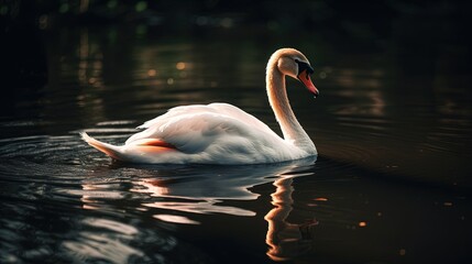  a white swan floating on top of a body of water.  generative ai
