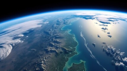  a view of the earth from space with clouds and land.  generative ai