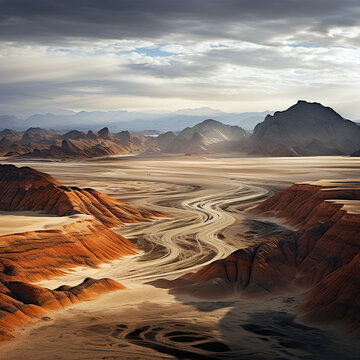 Golden sand dune with blue sky in desert