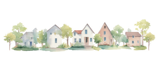 さまざまな住宅 戸建の水彩イラスト バナー　Generative AI