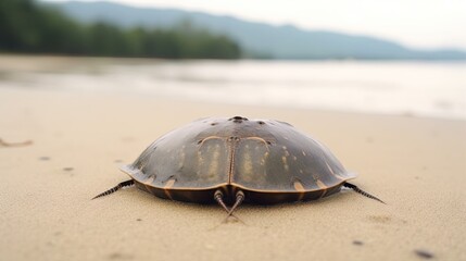 Fototapeta na wymiar a close up of a turtle on a beach near water. generative ai