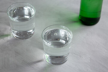 Sparkling Mineral Water in a Glass, side view.