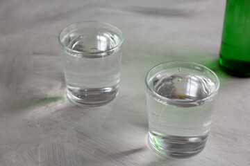Sparkling Mineral Water in a Glass, side view.