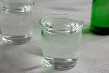 Sparkling Mineral Water in a Glass, side view.