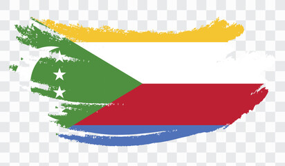Grunge brush stroke with COMOROS national flag. Watercolor painting flag,poster, banner of the national flag. Style watercolor drawing. Vector isolated on transparent background.