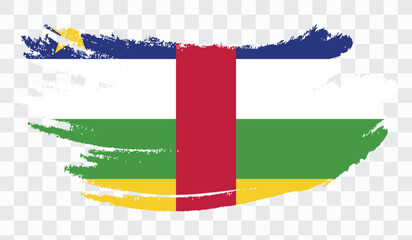 Grunge brush stroke with Central African Republic national flag. Watercolor painting flag,poster, banner of the national flag. Style watercolor drawing. Vector isolated on transparent background.