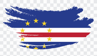 Grunge brush stroke with CAPE VERDE national flag. Watercolor painting flag,poster, banner of the national flag. Style watercolor drawing. Vector isolated on transparent background.