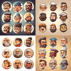 set of cartoon faces,ai generated