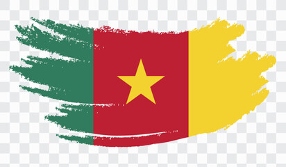 Grunge brush stroke with CAMEROON national flag. Watercolor painting flag,poster, banner of the national flag. Style watercolor drawing. Vector isolated on transparent background.