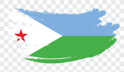 Grunge brush stroke with DJIBOUTI national flag. Watercolor painting flag,poster, banner of the national flag. Style watercolor drawing. Vector isolated on transparent background.