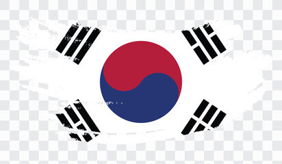 Grunge brush stroke with KOREA SOUTH national flag. Watercolor painting flag,poster, banner of the national flag. Style watercolor drawing. Vector isolated on transparent background.
