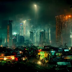 Manila Philippines as a postapocalyptic cyberpunk city Digital Art 8K AwardWinning Cinematic Lighting 
