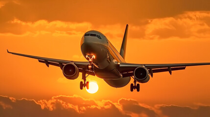 Fototapeta na wymiar Airplane in the sunset. Generative AI 