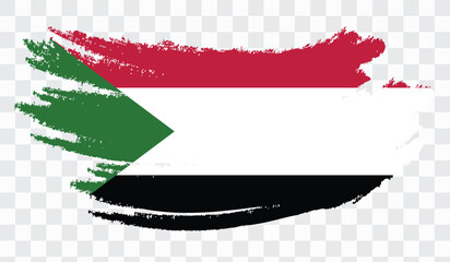 Obraz premium Grunge brush stroke with SUDAN national flag. Watercolor painting flag,poster, banner of the national flag. Style watercolor drawing. Vector isolated on transparent background.