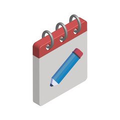 Isometric icon of calendar with pencil