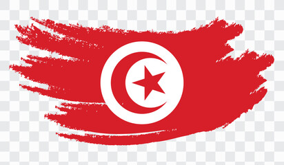 Grunge brush stroke with TUNISIA national flag. Watercolor painting flag,poster, banner of the national flag. Style watercolor drawing. Vector isolated on transparent background.