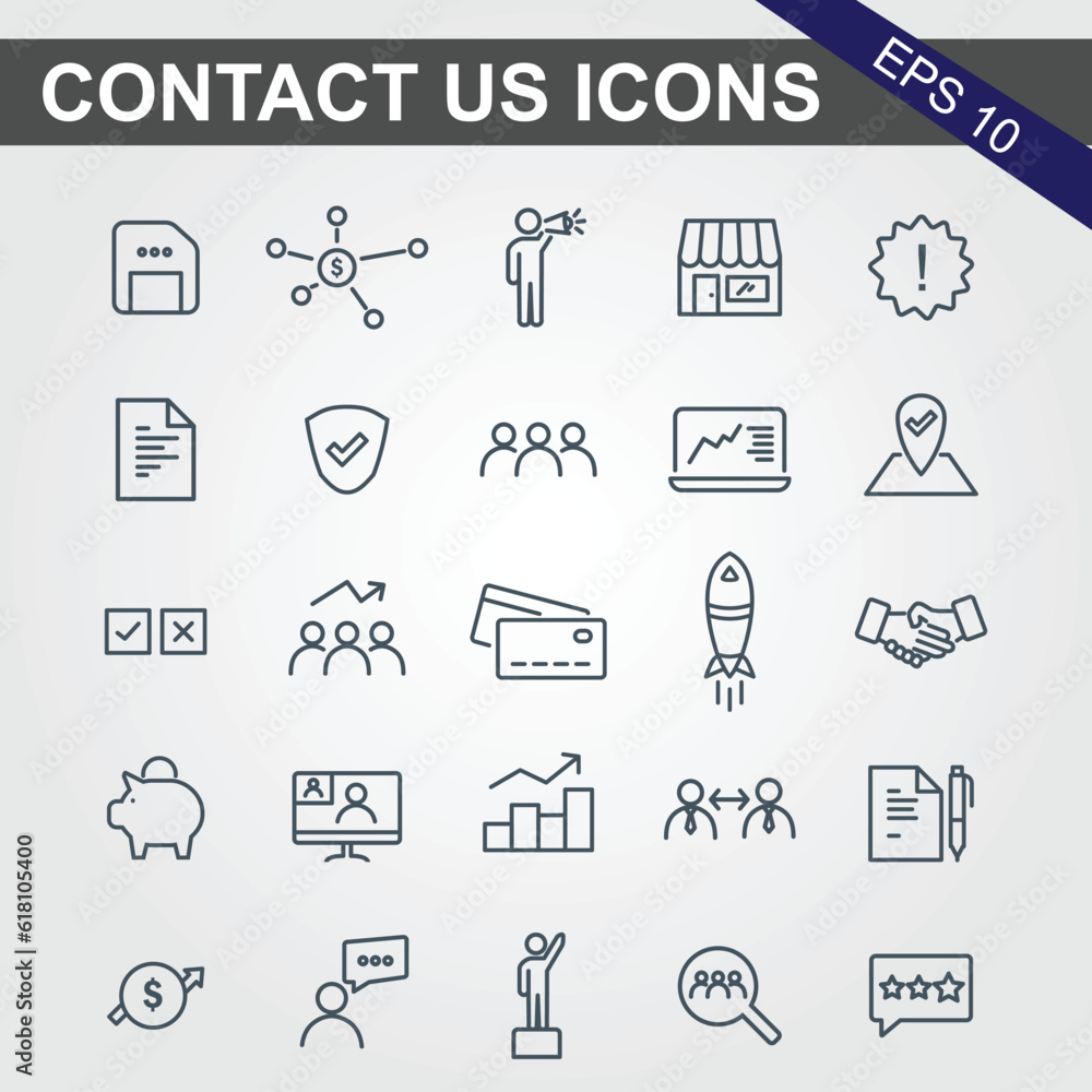 Poster digital render of a set of business icons on a white background