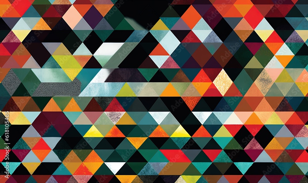 Poster a very colorful abstract background with a lot of different shapes and sizes of triangles in differe