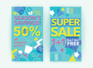 Blue Modern line art website sale banner template. Discount sale banner. Vector illustration fashion newsletter designs, poster design for print or web, media, promotional material. Buy 1 Get 1 Free