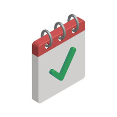 Isometric icon of calendar with check mark