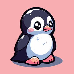 Vector Illustration of a cartoon penguin on a pink background