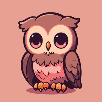 Vector Illustration of a cartoon owl on a pink background