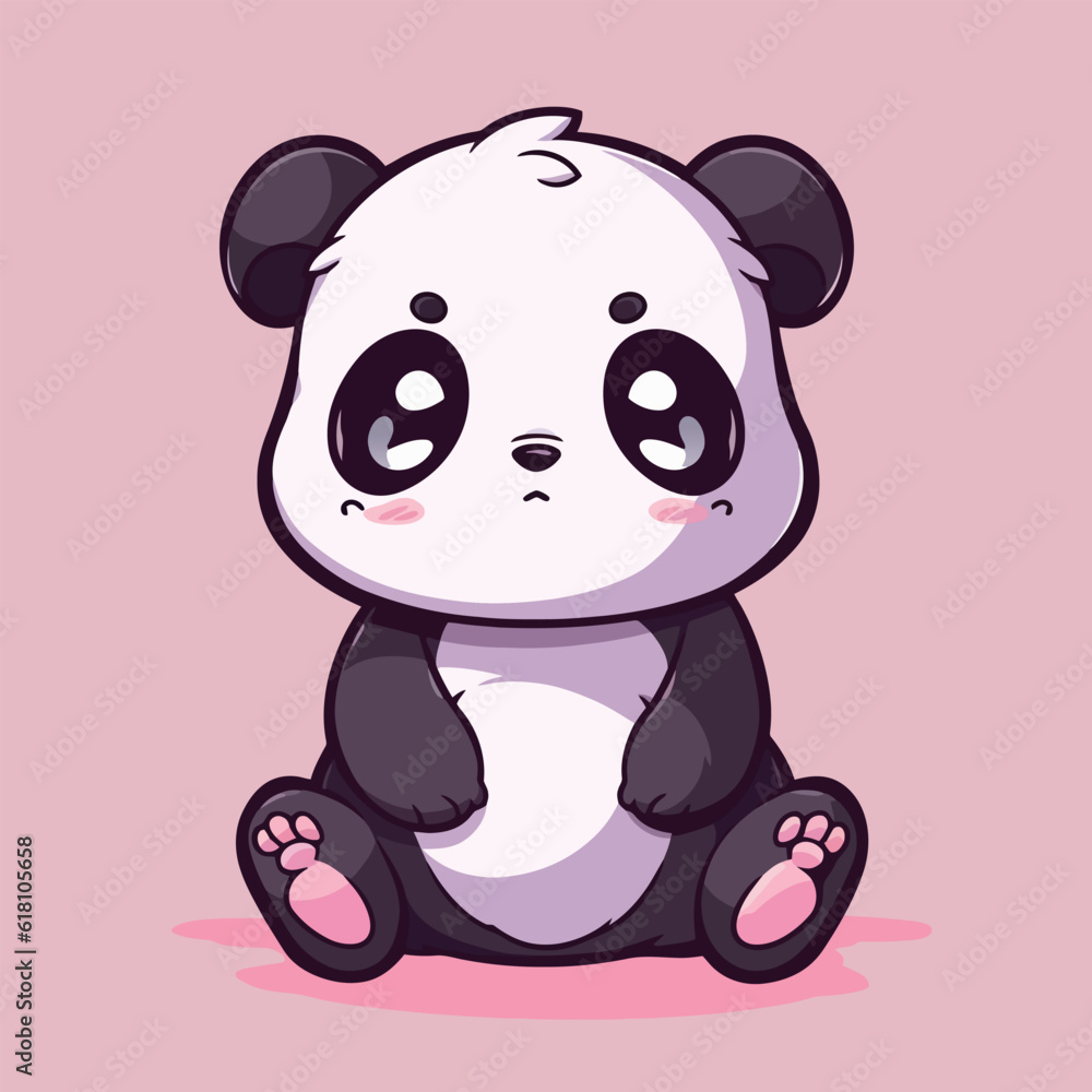 Poster Vector Illustration of a cartoon panda on a pink background