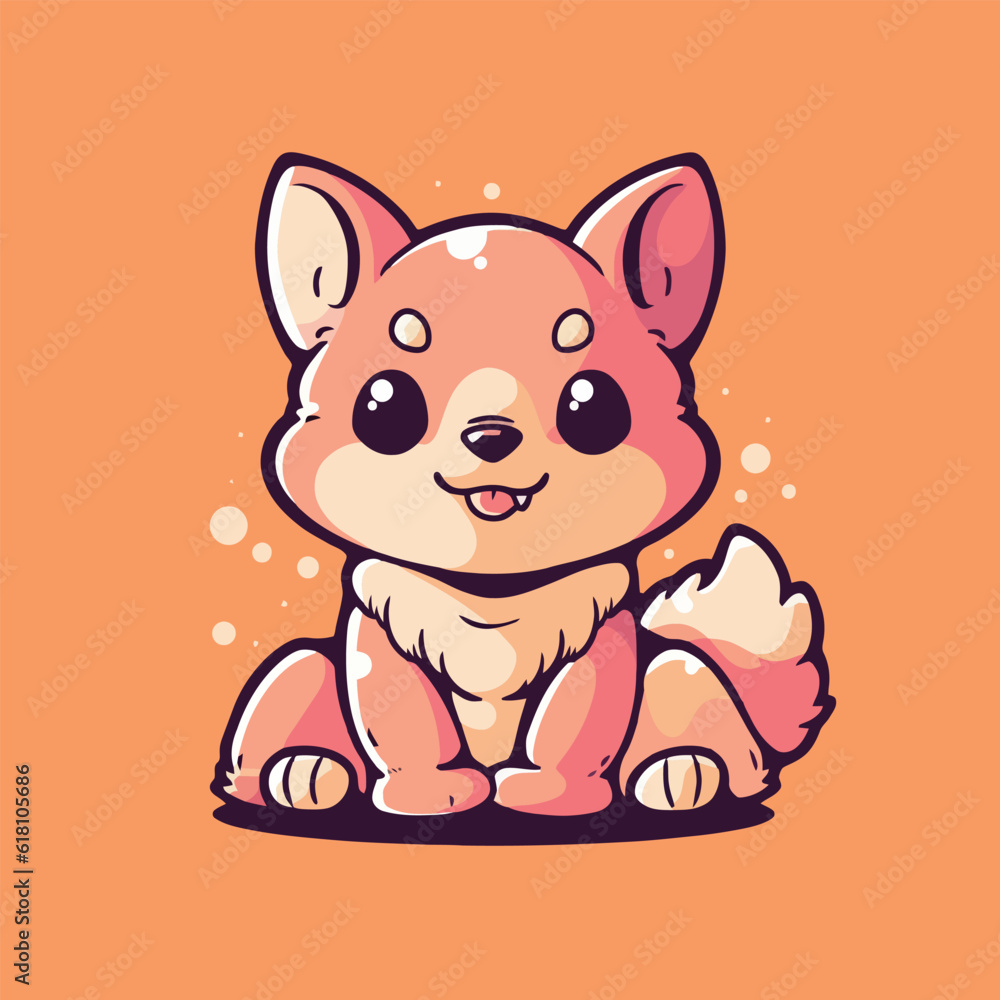 Sticker Vector Illustration of a cartoon dog on an orange background