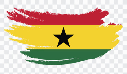 Grunge brush stroke with GHANA national flag. Watercolor painting flag,poster, banner of the national flag. Style watercolor drawing. Vector isolated on transparent background.