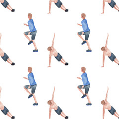 Sports at sunrise.Running.Gymnastics.Morning gym.Watercolor sport isolated on white background.