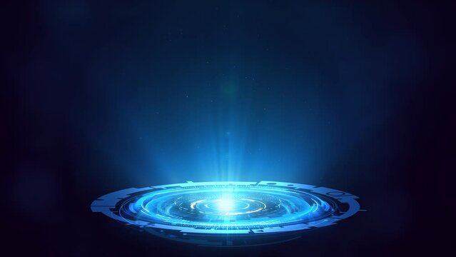 Futuristic virtual display with HUD circles. Digital data interface. Future technology. Blue hologram. Cyberspace. - Powered by Adobe