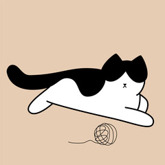 Black-and-white cat with a ball vector