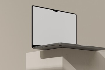 Laptop on beige block