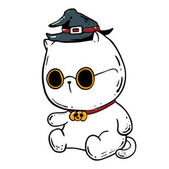 White cat with black glasses for Halloween