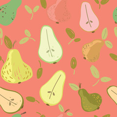 Fresh pears background. Seamless pattern with fruits collection. Decorative illustration, good for printing. Design poster	
