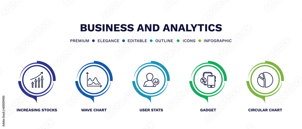 Wall mural set of business and analytics thin line icons. business and analytics outline icons with infographic